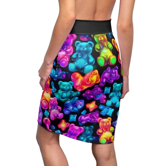 DISCO LEMONADE Print Candy Bear, Pencil Skirt Midi Skirt Body Con Festival - Picture 6 of 7